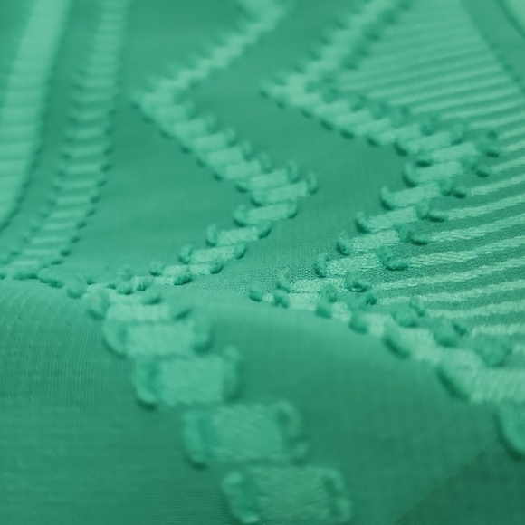 Green Knit Talbots Blouse Sheer sleeve Abstract Pattern Medium career party - Picture 5 of 8